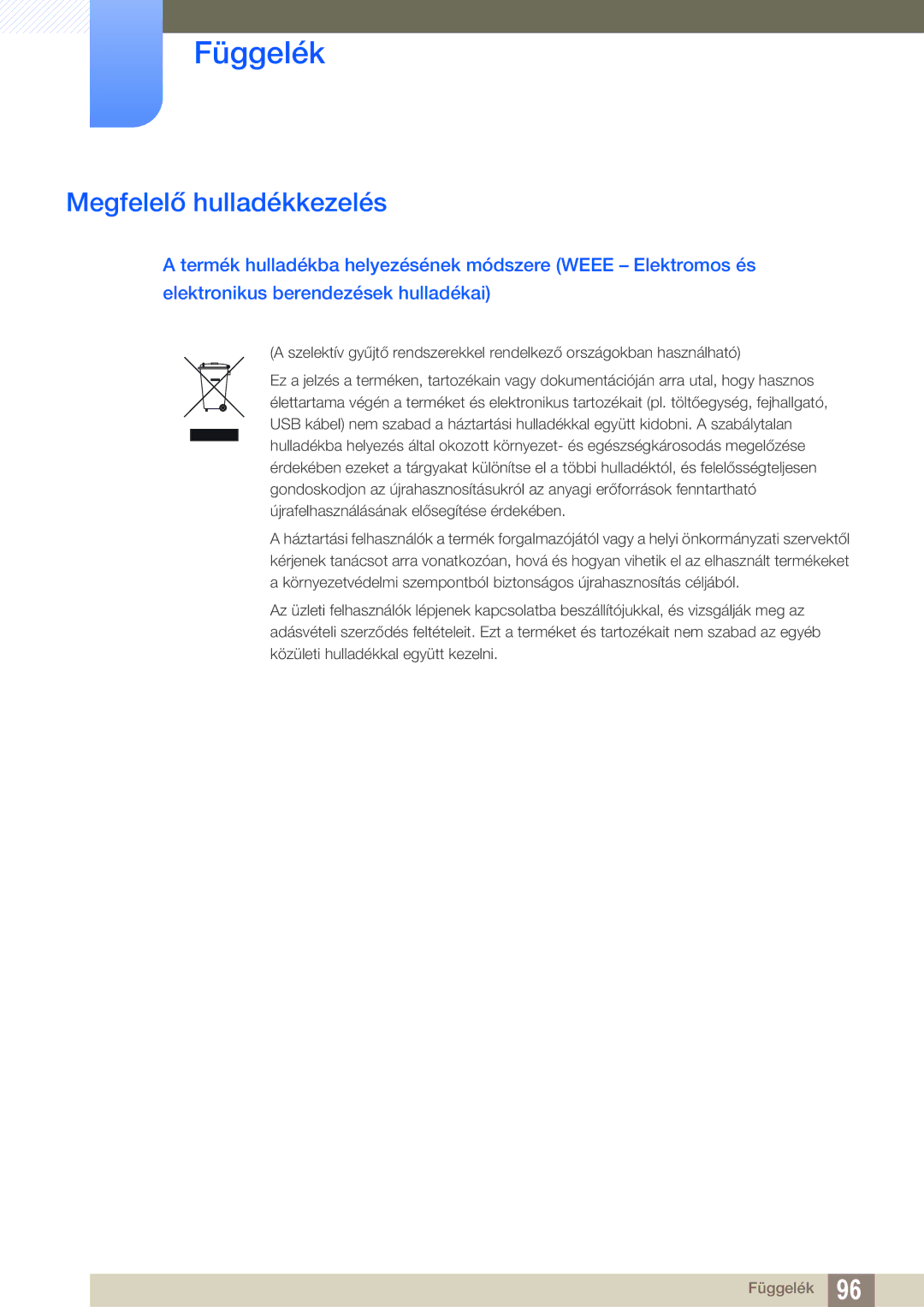 Samsung LS24C550VL/EN manual Megfelelő hulladékkezelés 