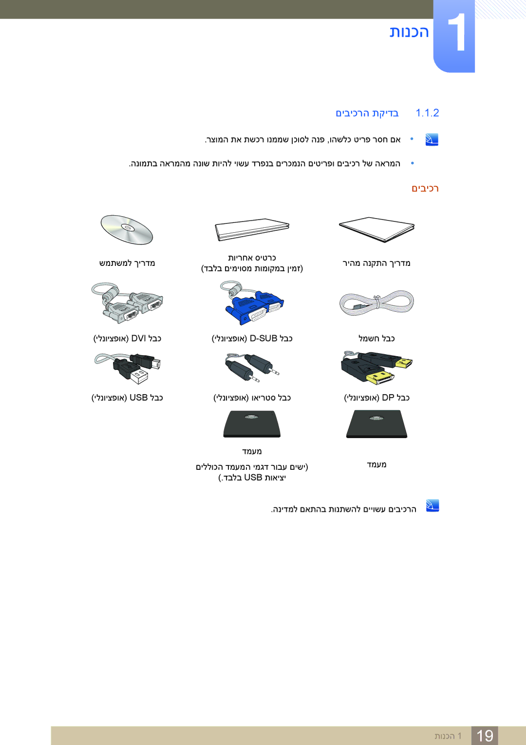 Samsung LS24C65KBWV/CH, LS24C65KBWV/EN manual םיביכרה תקידב, שמתשמל ךירדמ תוירחא סיטרכ, דבלב םימיוסמ תומוקמב ןימז 