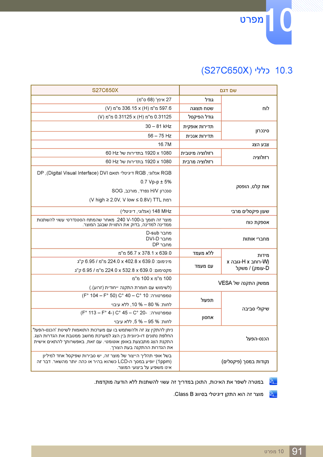 Samsung LS24C65KBWV/CH, LS24C65KBWV/EN manual ‏S27C650X יללכ, S27C650X םגד םש 