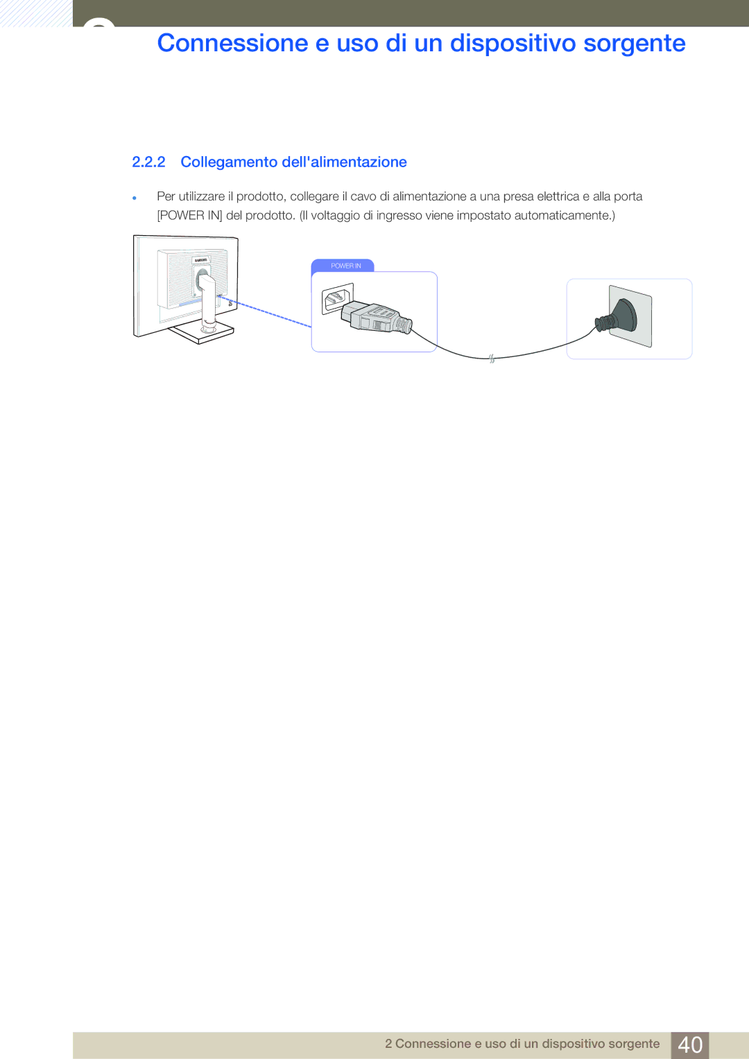 Samsung LS24C65KBWV/EN, LS24C65UDW/EN manual Collegamento dellalimentazione 