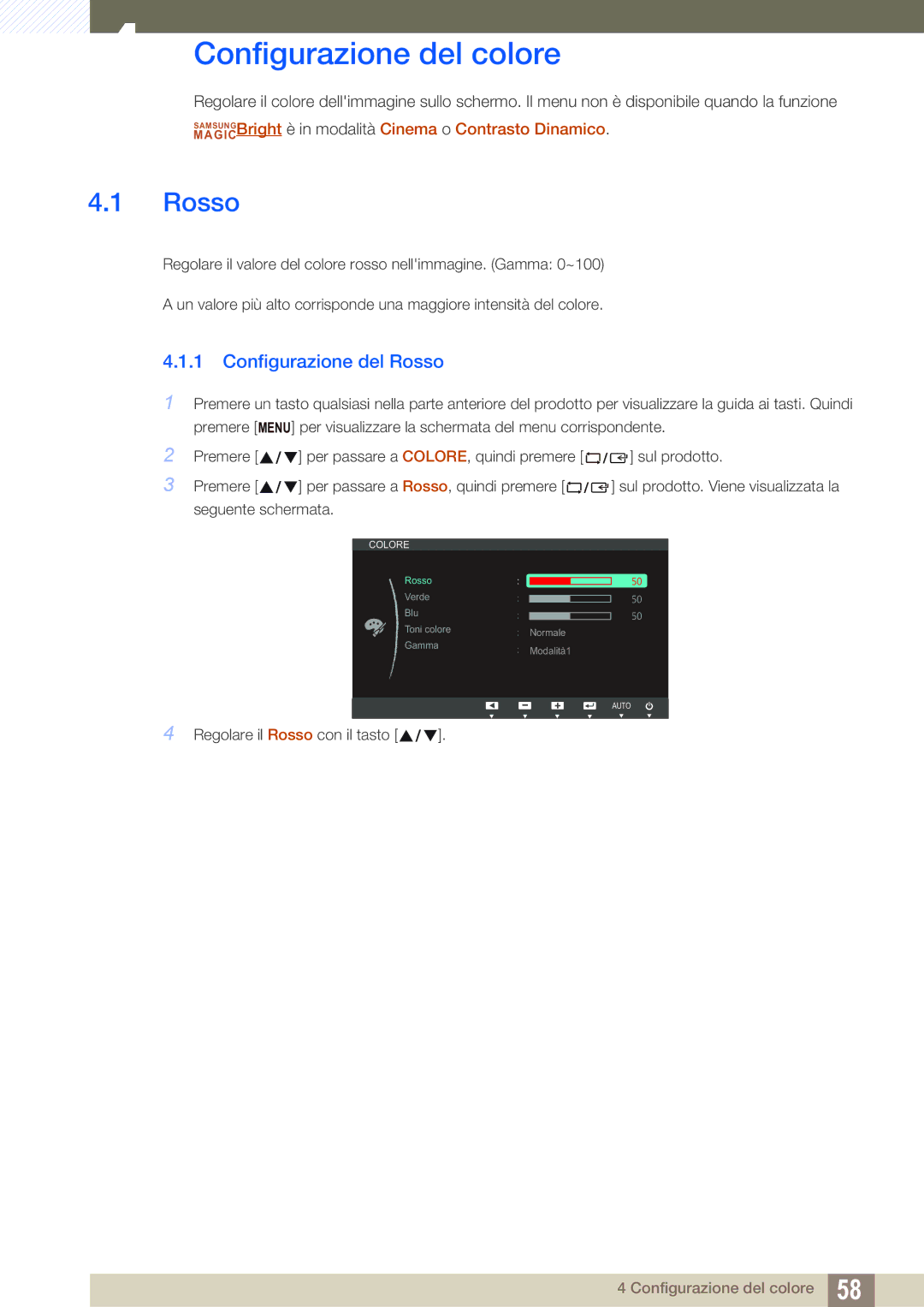 Samsung LS24C65KBWV/EN, LS24C65UDW/EN manual Configurazione del colore, Configurazione del Rosso 