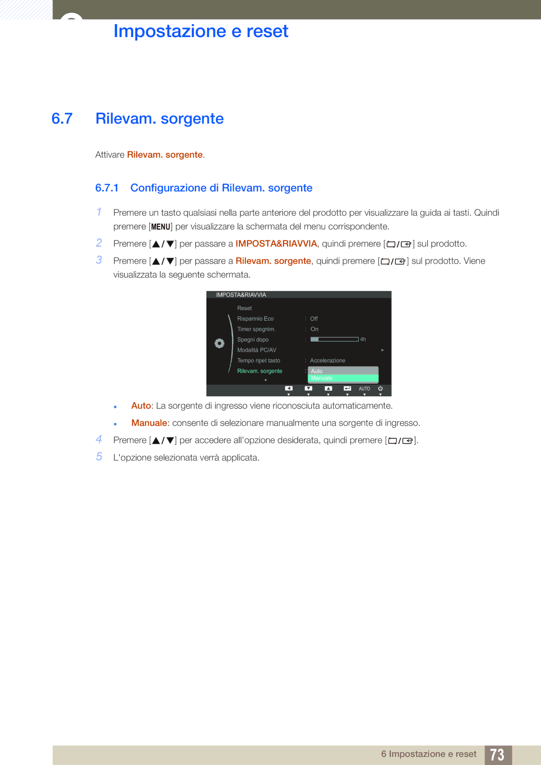 Samsung LS24C65UDW/EN, LS24C65KBWV/EN manual Configurazione di Rilevam. sorgente 