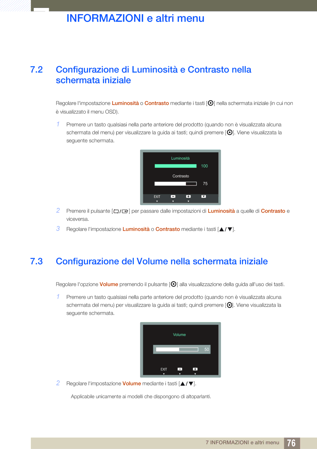 Samsung LS24C65KBWV/EN, LS24C65UDW/EN manual Configurazione del Volume nella schermata iniziale 