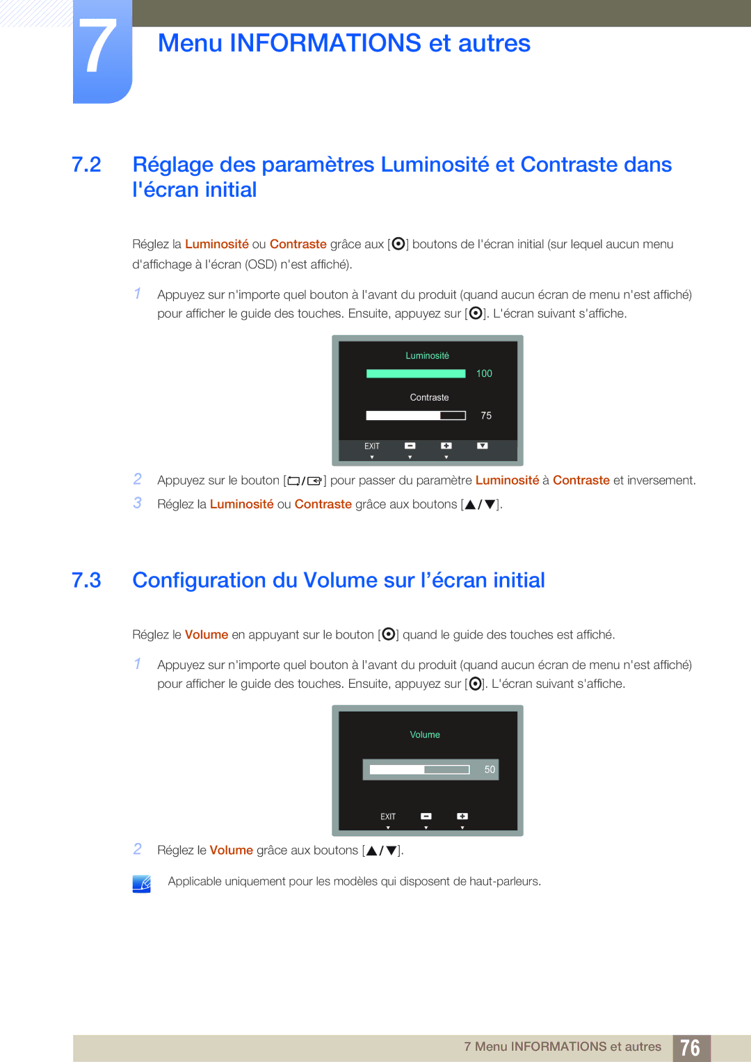 Samsung LS24C65KMWG/EN, LS24C65UXWF/EN, LS24C65KBWV/EN, LS24C65UDW/EN manual Configuration du Volume sur l’écran initial 