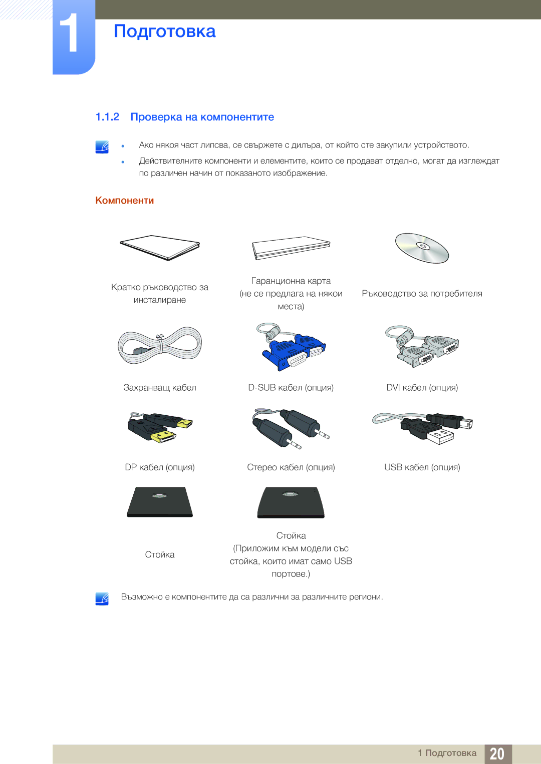 Samsung LS24C65UDW/EN manual 2 Проверка на компонентите, Компоненти 