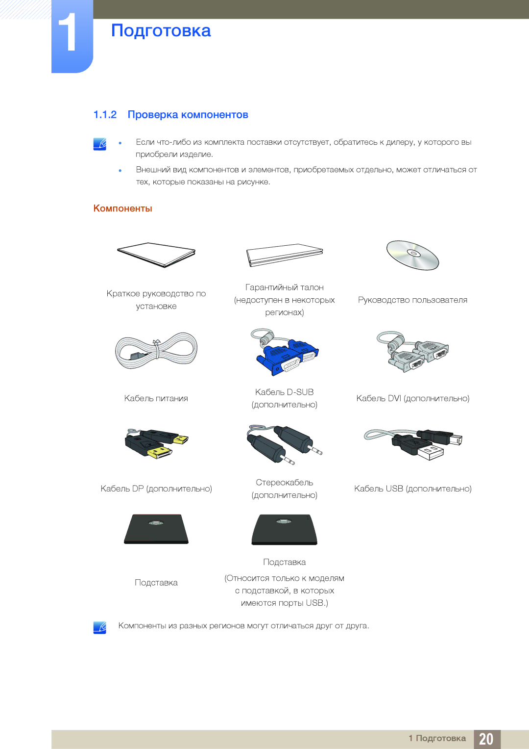 Samsung LS24C65UXWF/EN, LS24C65KBWV/EN, LS24C65UDW/EN, LS24C65KBWA/CI, LS24C65UDWA/CI manual 2 Проверка компонентов, Компоненты 