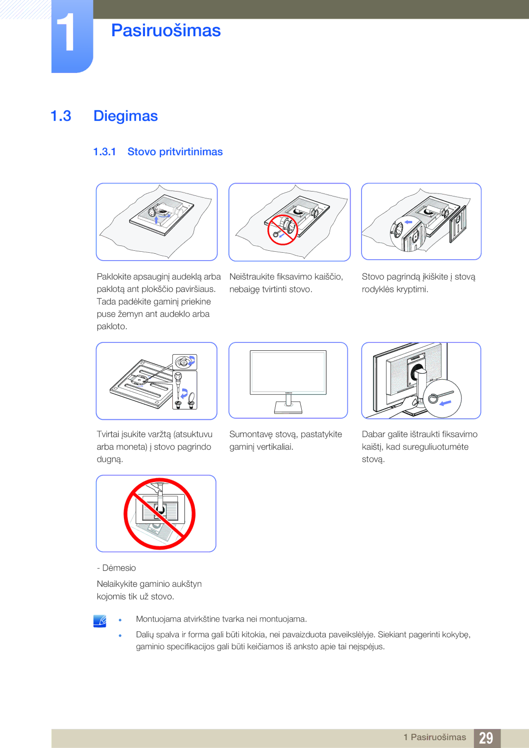 Samsung LS24C65UDW/EN, LS24C65UXWF/EN, LS24C65KBWV/EN manual Diegimas, Stovo pritvirtinimas 