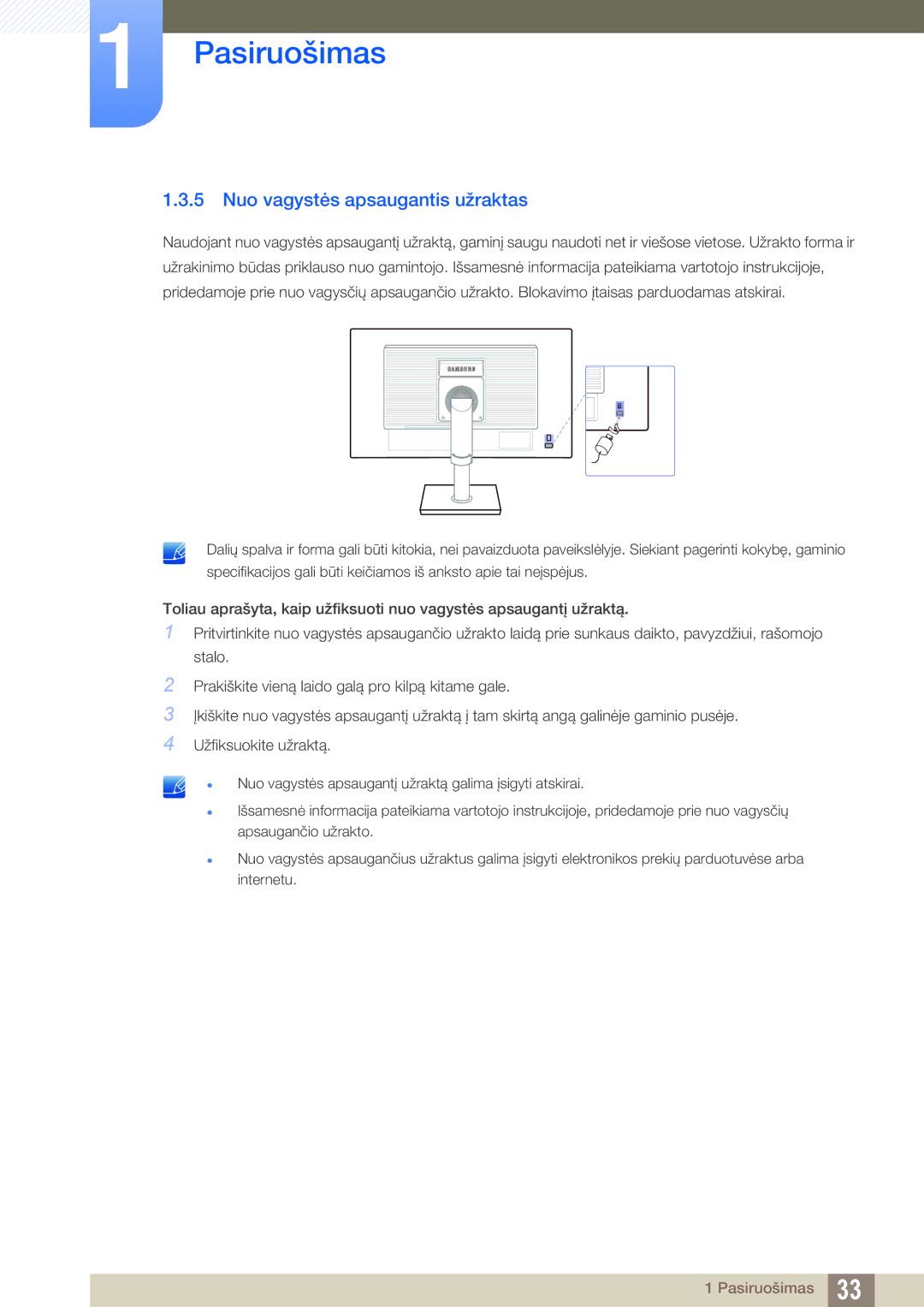 Samsung LS24C65UXWF/EN, LS24C65KBWV/EN, LS24C65UDW/EN manual Nuo vagystės apsaugantis užraktas 