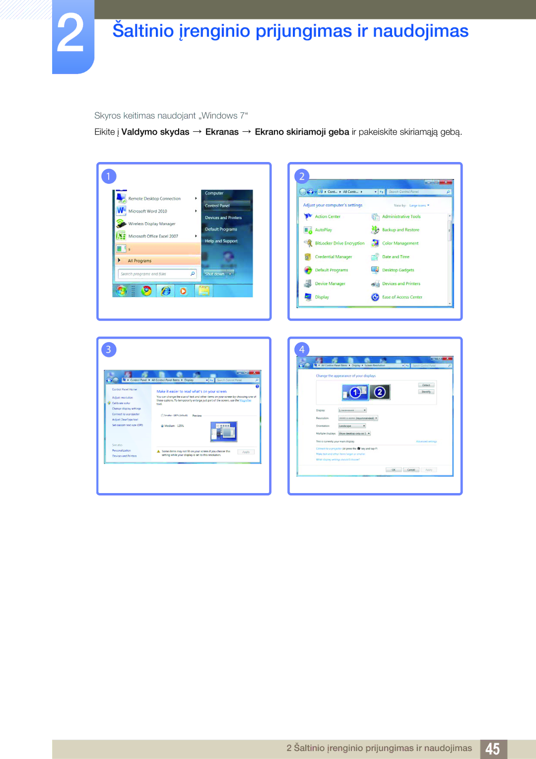 Samsung LS24C65UXWF/EN, LS24C65KBWV/EN, LS24C65UDW/EN manual Skyros keitimas naudojant „Windows 