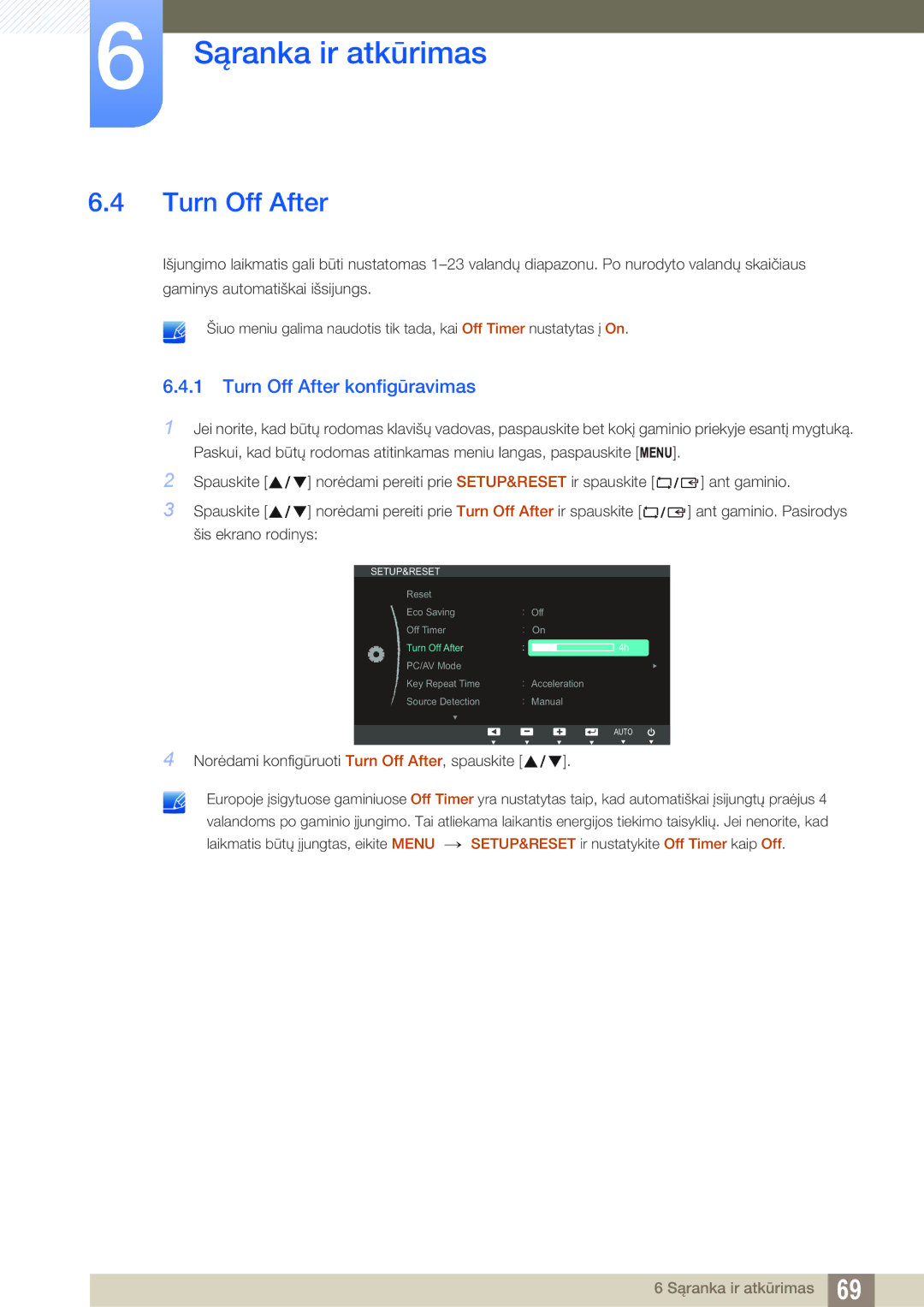 Samsung LS24C65UXWF/EN, LS24C65KBWV/EN, LS24C65UDW/EN manual Turn Off After konfigūravimas 