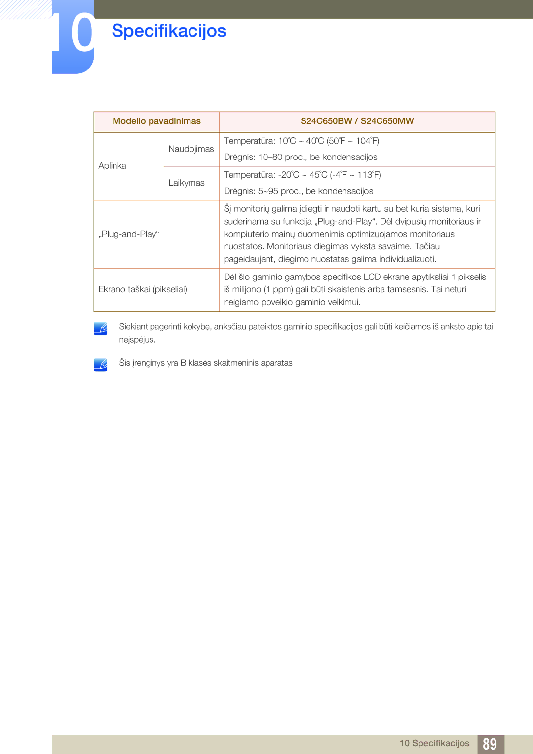 Samsung LS24C65UDW/EN, LS24C65UXWF/EN, LS24C65KBWV/EN manual Specifikacijos 