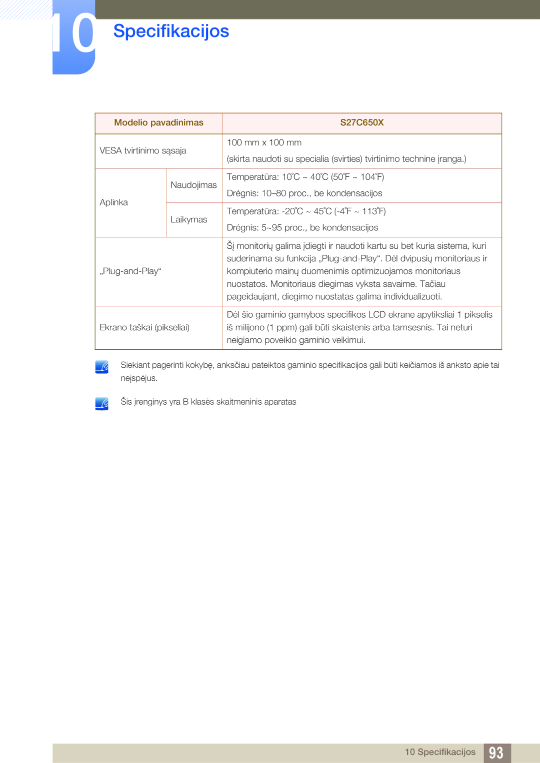 Samsung LS24C65UXWF/EN, LS24C65KBWV/EN, LS24C65UDW/EN manual Specifikacijos 