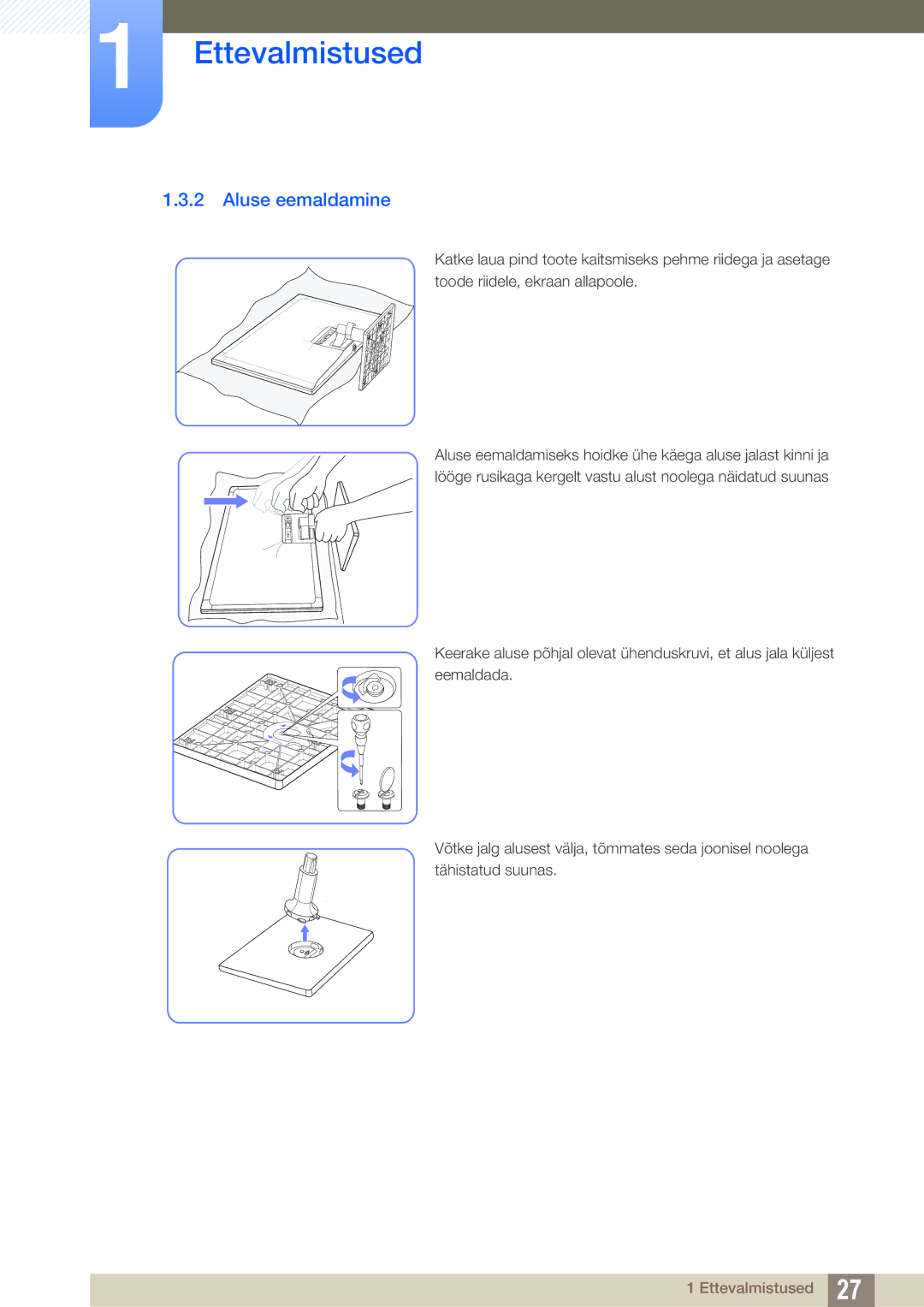 Samsung LS27C750PS/EN, LS24C750PS/EN, LS22C570HS/EN, LS24C570HL/EN, LS23C570HS/EN manual Aluse eemaldamine 