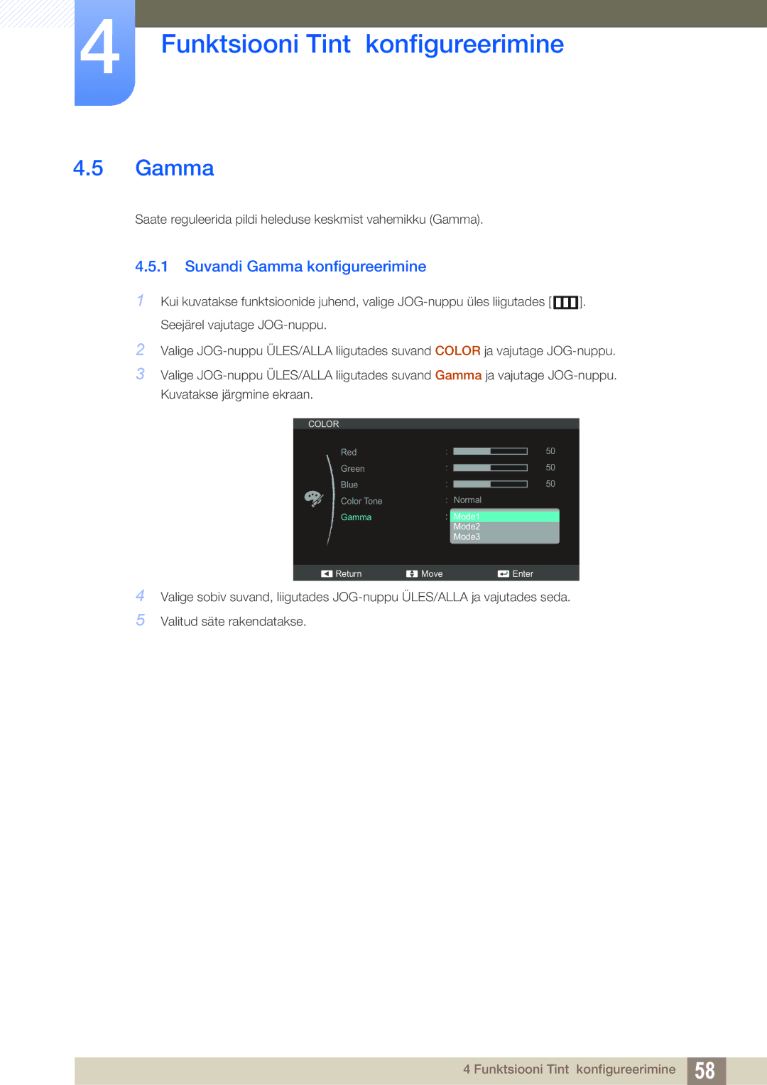 Samsung LS24C570HL/EN, LS24C750PS/EN, LS22C570HS/EN, LS27C750PS/EN, LS23C570HS/EN manual Suvandi Gamma konfigureerimine 