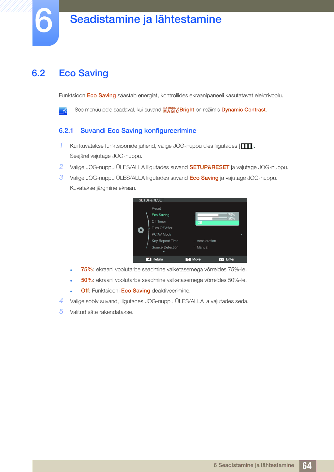 Samsung LS23C570HS/EN, LS24C750PS/EN, LS22C570HS/EN, LS27C750PS/EN, LS24C570HL/EN Suvandi Eco Saving konfigureerimine 