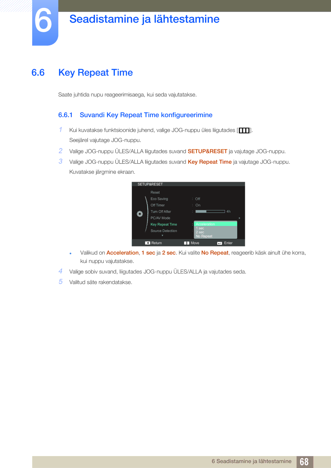 Samsung LS24C570HL/EN, LS24C750PS/EN, LS22C570HS/EN, LS27C750PS/EN manual Suvandi Key Repeat Time konfigureerimine 