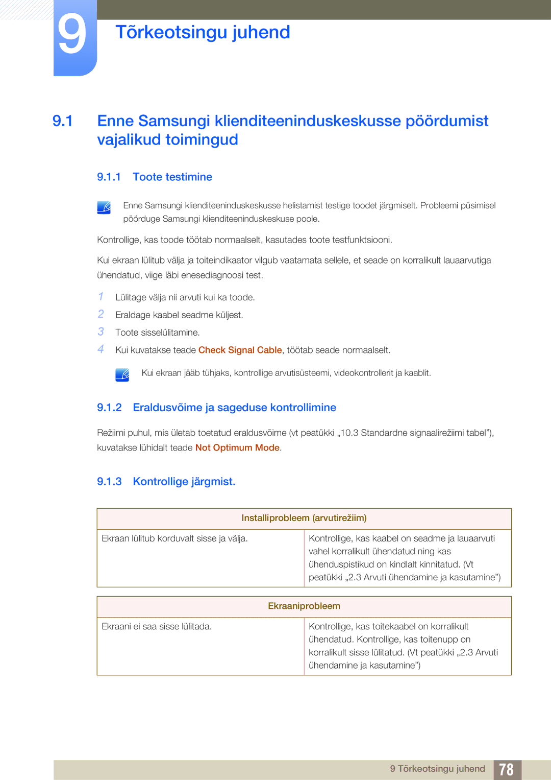 Samsung LS24C570HL/EN Tõrkeotsingu juhend, Toote testimine, Eraldusvõime ja sageduse kontrollimine, Kontrollige järgmist 