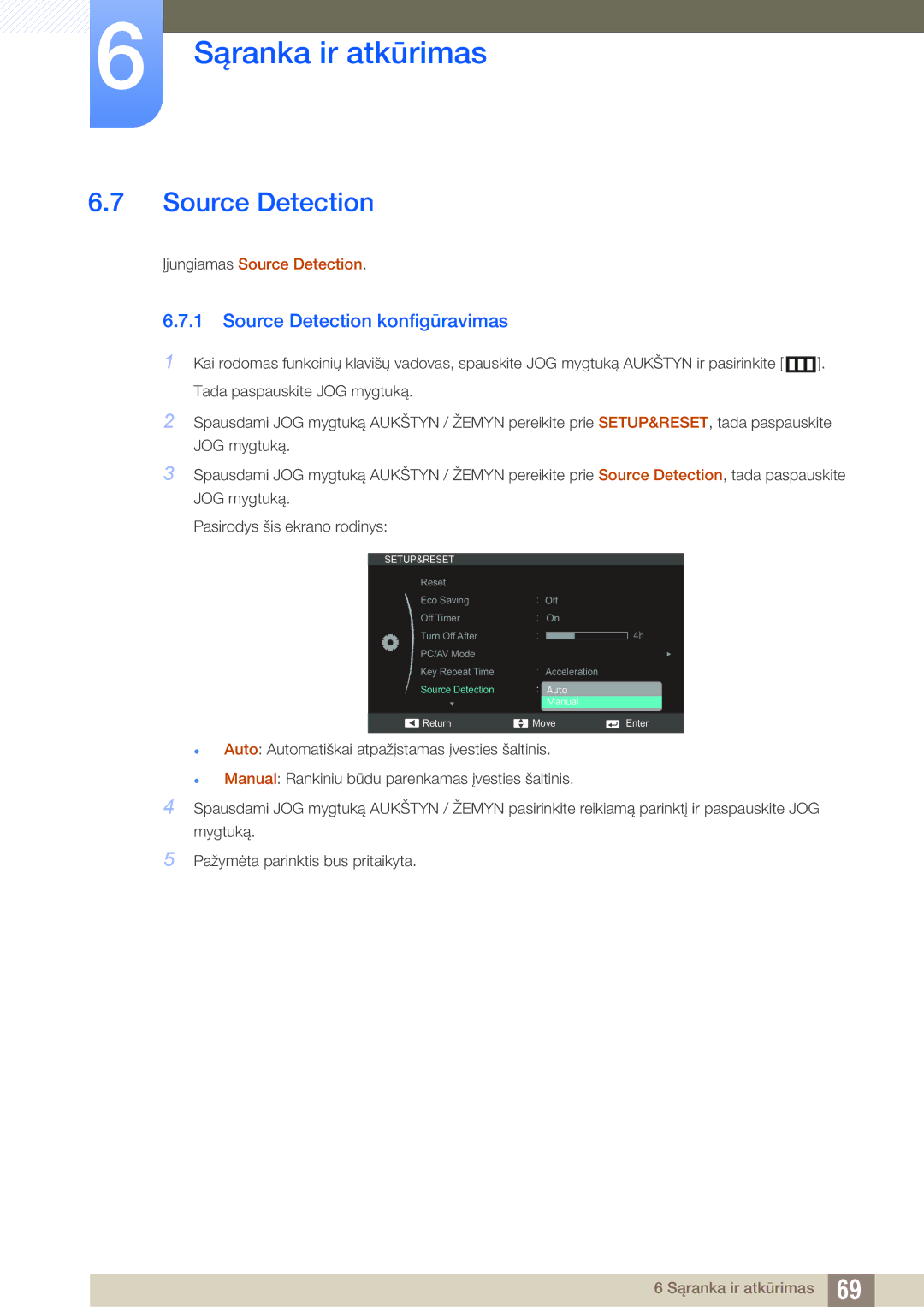 Samsung LS23C570HS/EN, LS24C750PS/EN, LS22C570HS/EN, LS27C750PS/EN, LS24C570HL/EN manual Source Detection konfigūravimas 