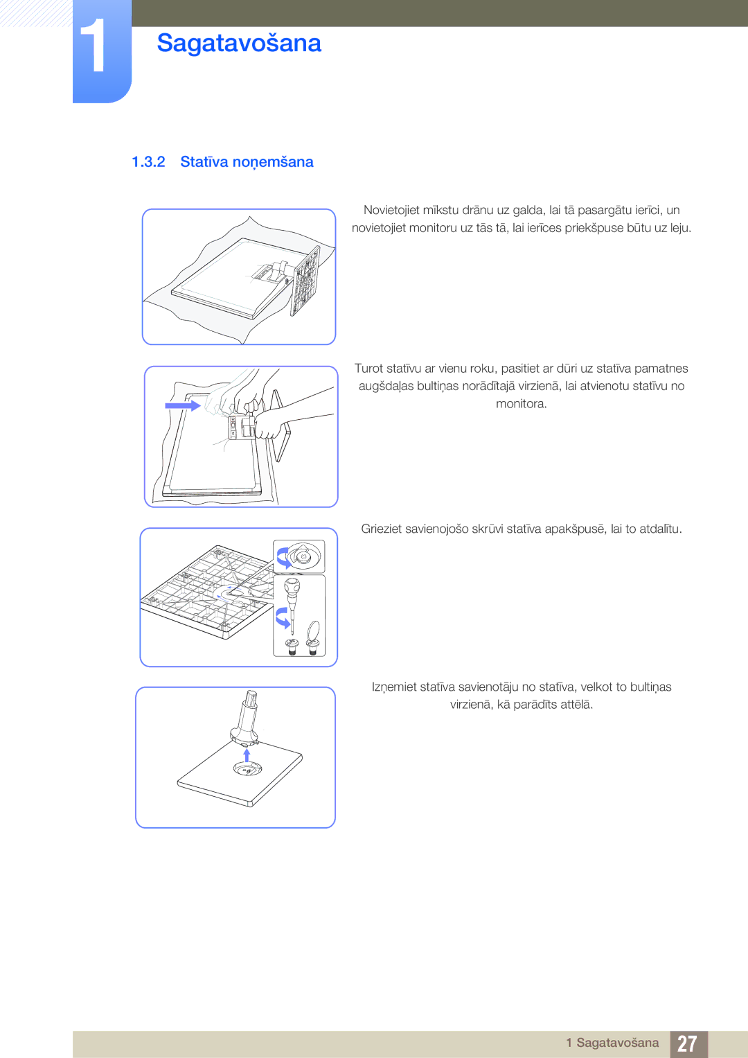 Samsung LS27C750PS/EN, LS24C750PS/EN, LS22C570HS/EN, LS24C570HL/EN, LS23C570HS/EN manual Statīva noņemšana 