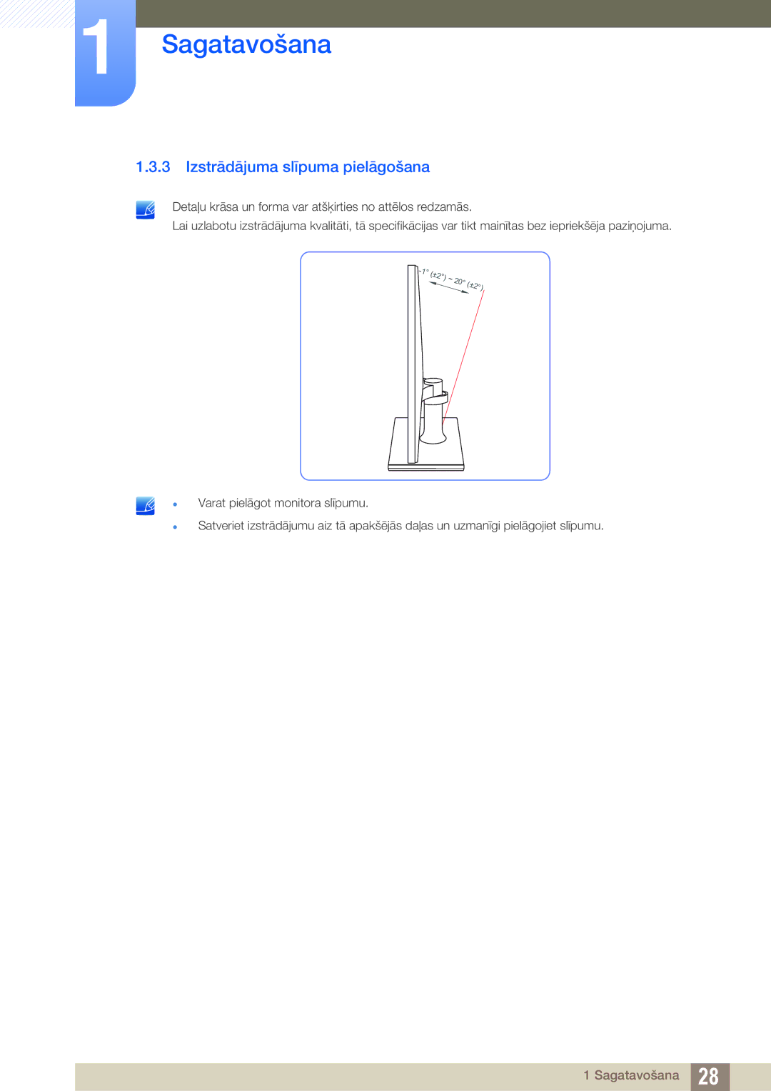 Samsung LS24C570HL/EN, LS24C750PS/EN, LS22C570HS/EN, LS27C750PS/EN, LS23C570HS/EN manual Izstrādājuma slīpuma pielāgošana 