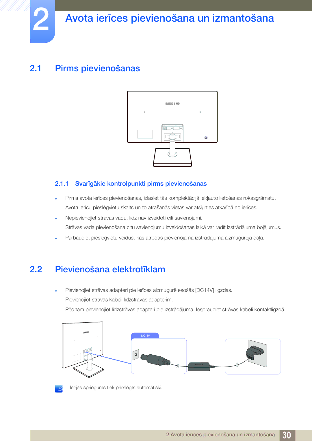 Samsung LS24C750PS/EN manual Avota ierīces pievienošana un izmantošana, Pirms pievienošanas, Pievienošana elektrotīklam 