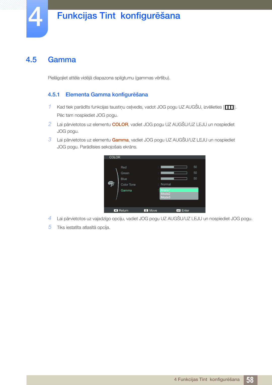 Samsung LS24C570HL/EN, LS24C750PS/EN, LS22C570HS/EN, LS27C750PS/EN, LS23C570HS/EN manual Elementa Gamma konfigurēšana 