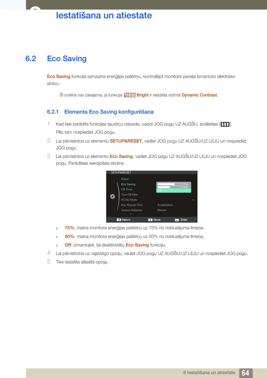 Samsung LS23C570HS/EN, LS24C750PS/EN, LS22C570HS/EN, LS27C750PS/EN, LS24C570HL/EN manual Elementa Eco Saving konfigurēšana 