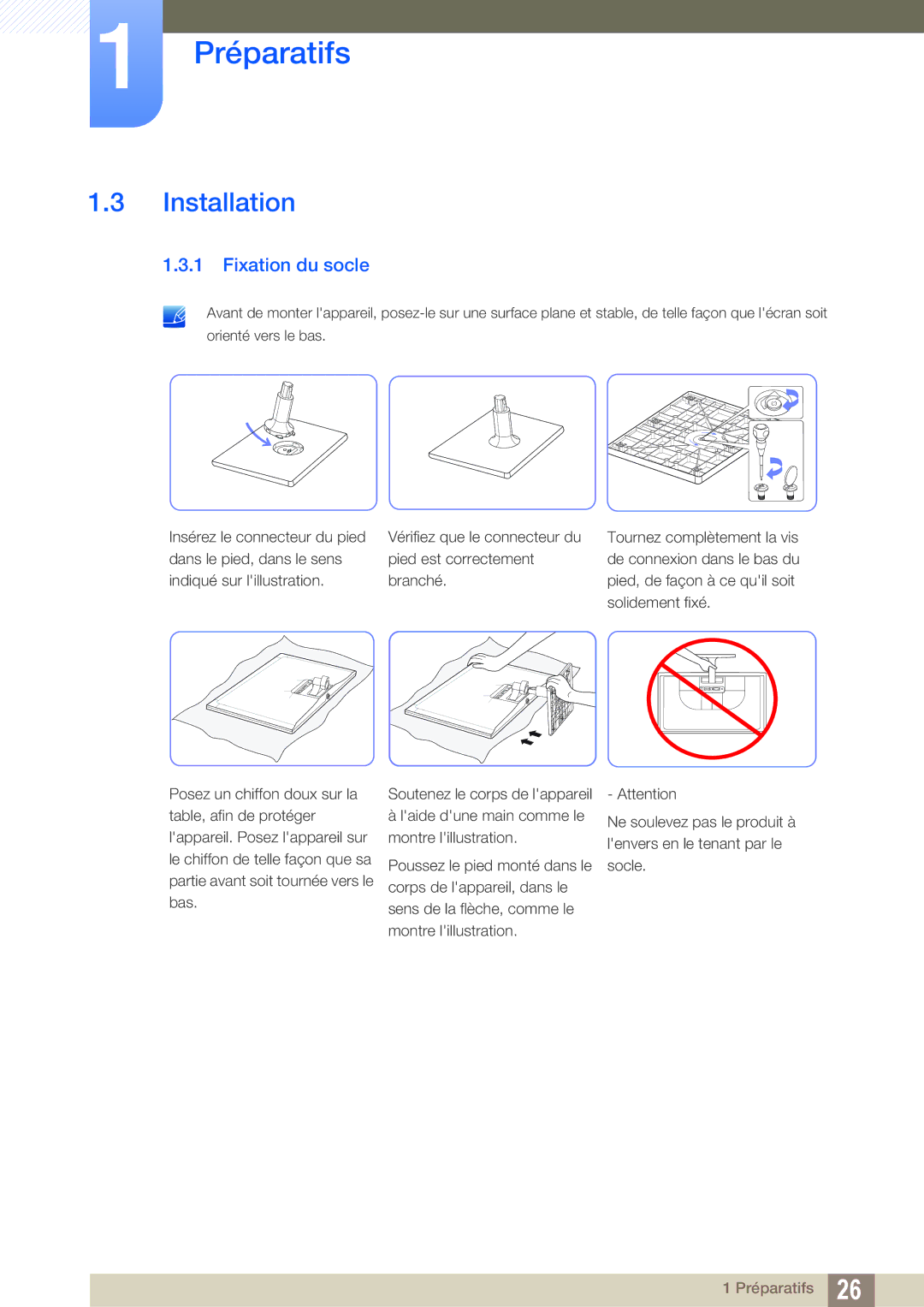 Samsung LS27C750PS/EN, LS24C750PS/EN, LS22C570HS/EN, LS24C570HL/EN manual Installation, Fixation du socle 