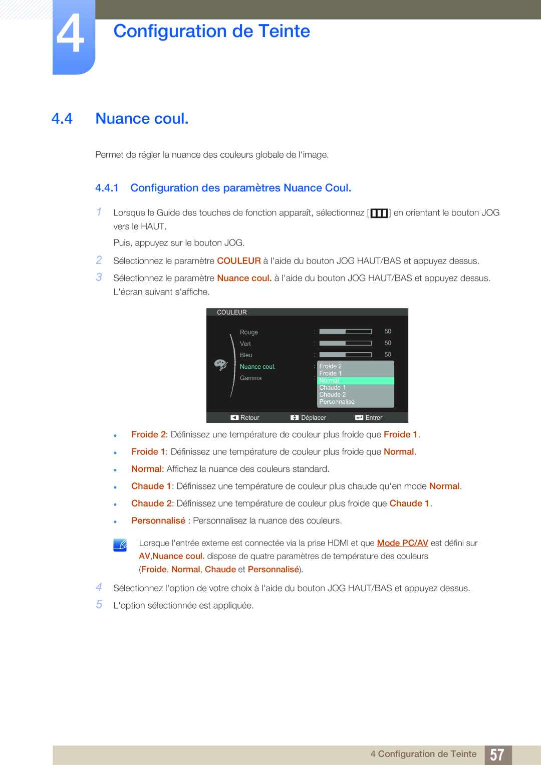 Samsung LS22C570HS/EN, LS24C750PS/EN, LS27C750PS/EN, LS24C570HL/EN Nuance coul, Configuration des paramètres Nuance Coul 