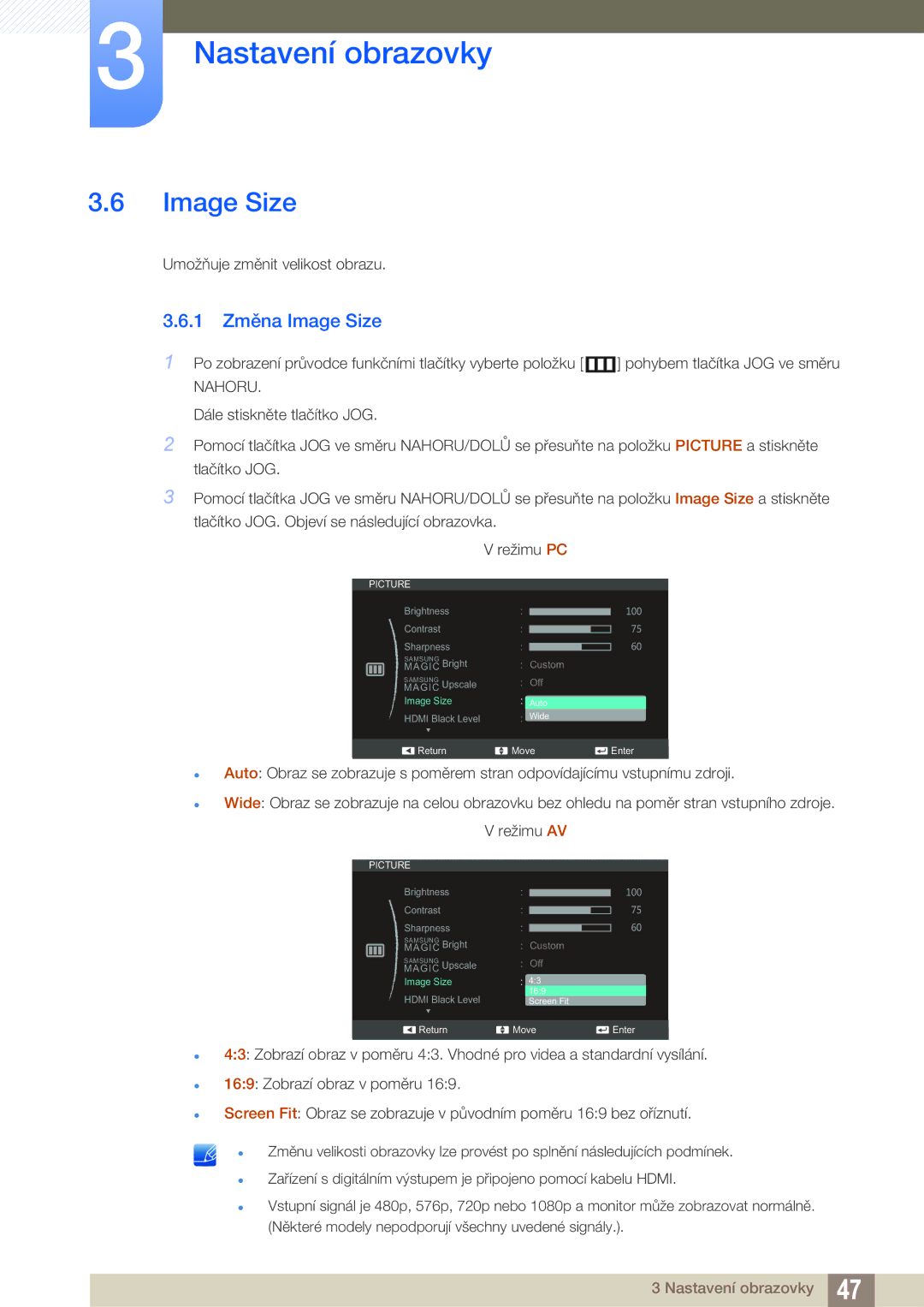 Samsung LS24C570HL/EN, LS24C750PS/EN, LS22C570HS/EN, LS27C750PS/EN manual 1 Změna Image Size 