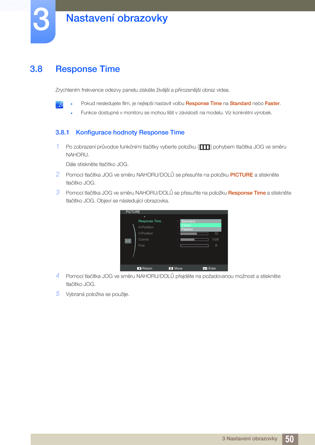 Samsung LS27C750PS/EN, LS24C750PS/EN, LS22C570HS/EN, LS24C570HL/EN manual Konfigurace hodnoty Response Time 