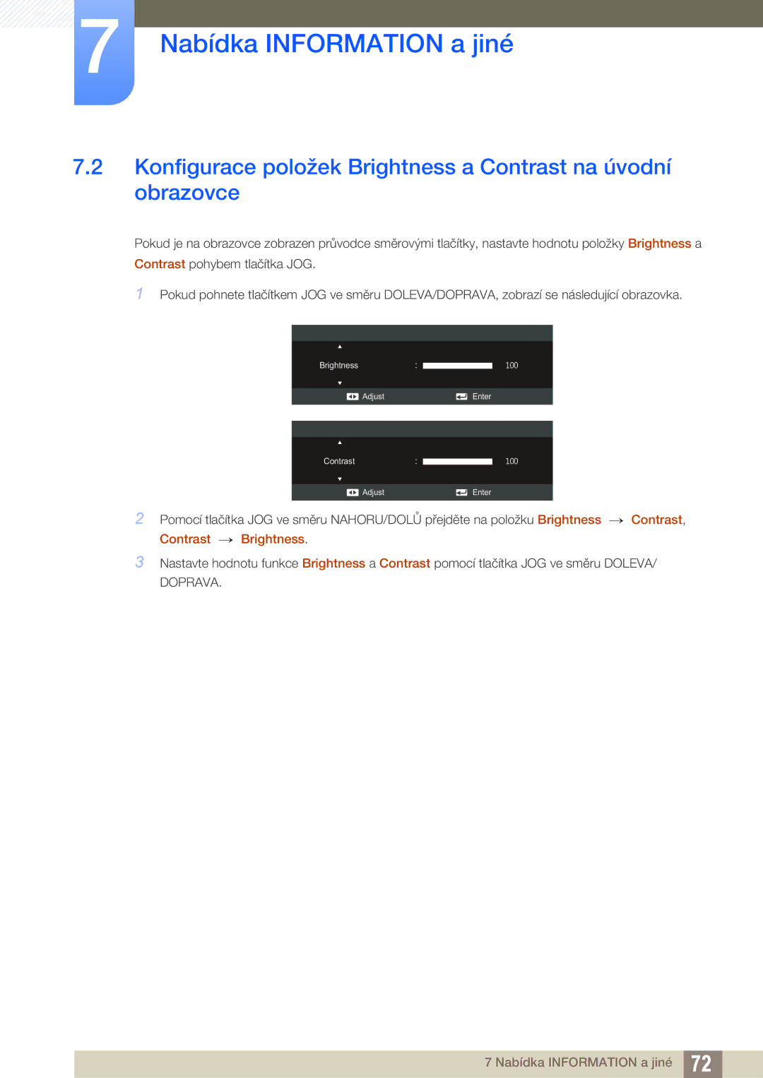 Samsung LS24C750PS/EN, LS22C570HS/EN, LS27C750PS/EN, LS24C570HL/EN manual Contrast → Brightness 