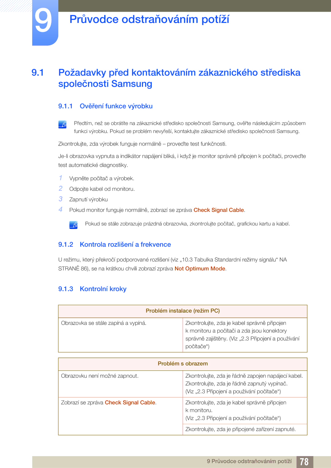 Samsung LS27C750PS/EN manual Průvodce odstraňováním potíží, 1 Ověření funkce výrobku, Kontrola rozlišení a frekvence 