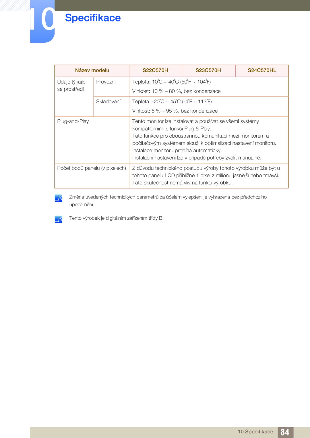 Samsung LS24C750PS/EN, LS22C570HS/EN, LS27C750PS/EN, LS24C570HL/EN manual Specifikace 