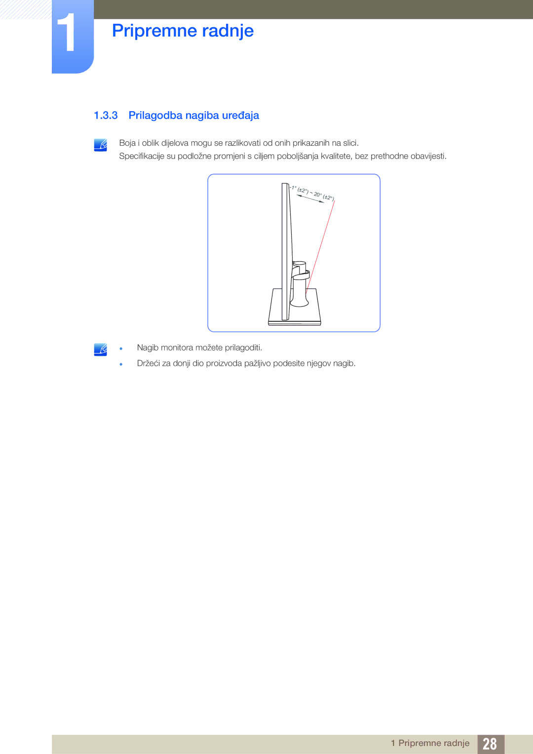 Samsung LS24C750PS/EN, LS22C570HS/EN, LS27C750PS/EN, LS24C570HL/EN manual Prilagodba nagiba uređaja 