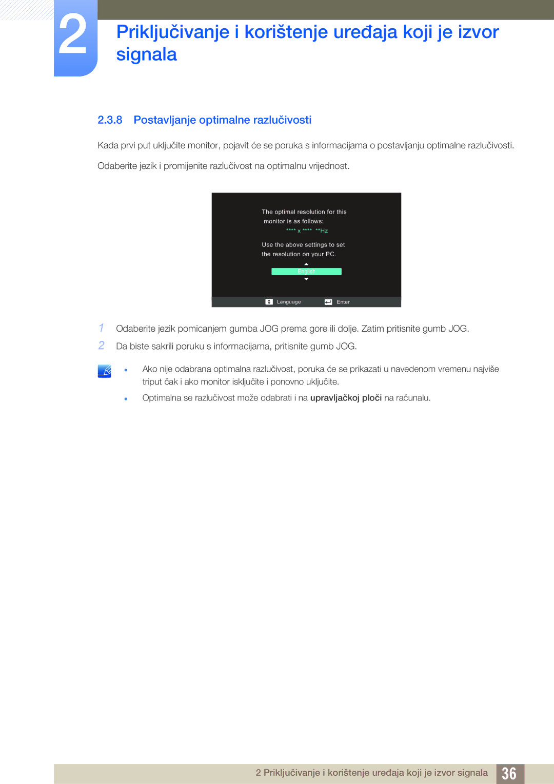 Samsung LS24C750PS/EN, LS22C570HS/EN, LS27C750PS/EN, LS24C570HL/EN manual Postavljanje optimalne razlučivosti 