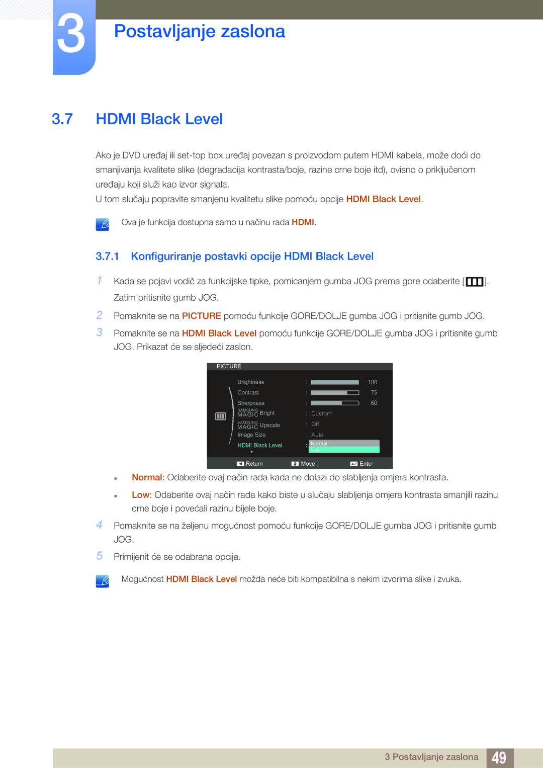 Samsung LS22C570HS/EN, LS24C750PS/EN, LS27C750PS/EN, LS24C570HL/EN manual Konfiguriranje postavki opcije Hdmi Black Level 
