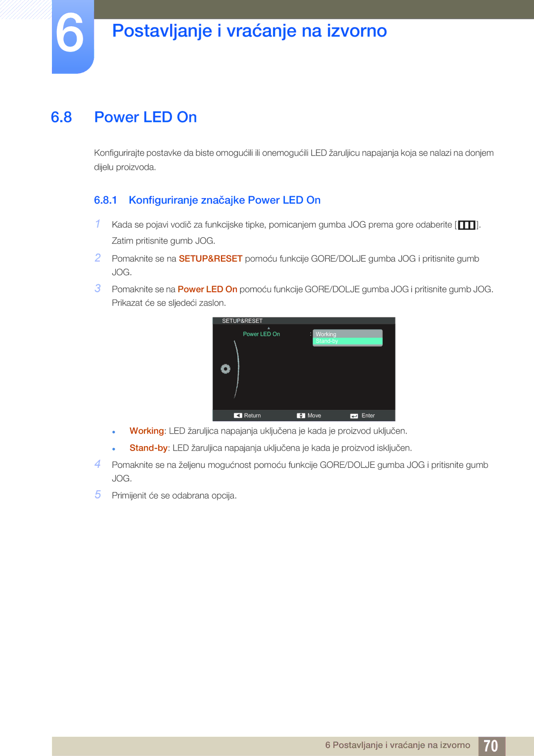 Samsung LS27C750PS/EN, LS24C750PS/EN, LS22C570HS/EN, LS24C570HL/EN manual Konfiguriranje značajke Power LED On 