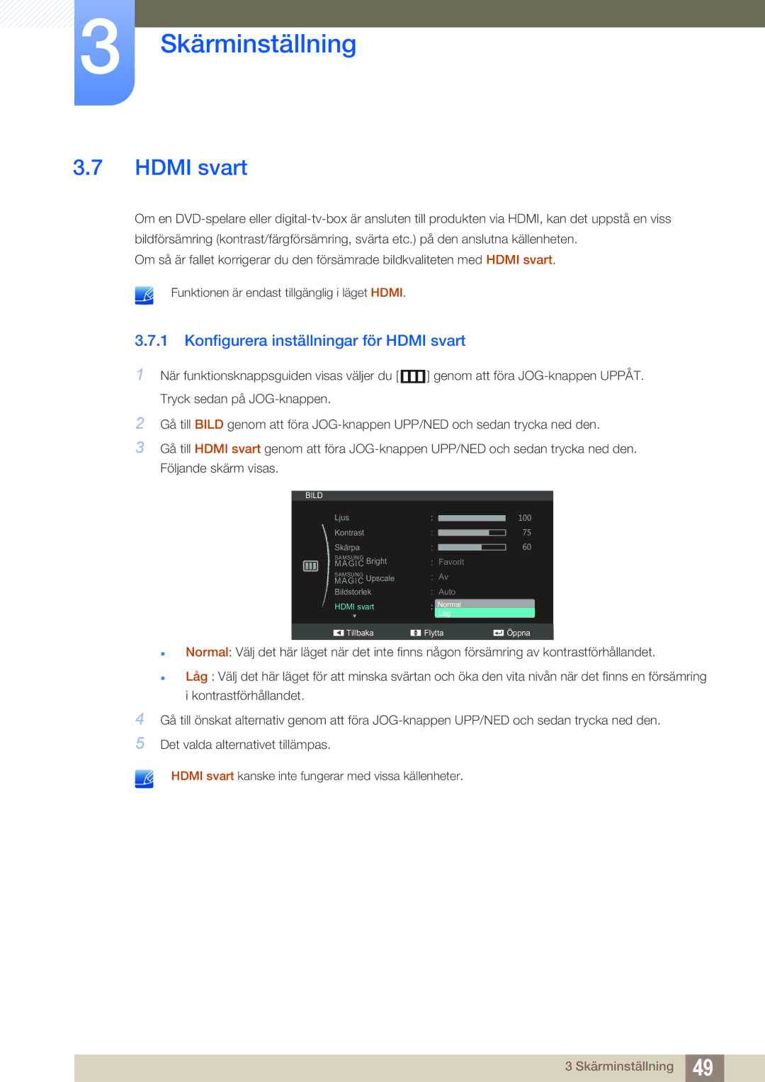 Samsung LS27C750PS/EN, LS24C750PS/EN, LS24C570HL/EN manual Konfigurera inställningar för Hdmi svart 