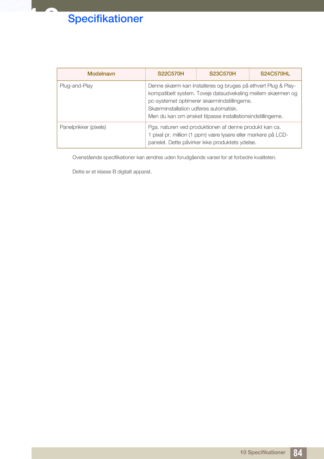 Samsung LS24C750PS/EN, LS27C750PS/EN, LS24C570HL/EN manual Specifikationer 