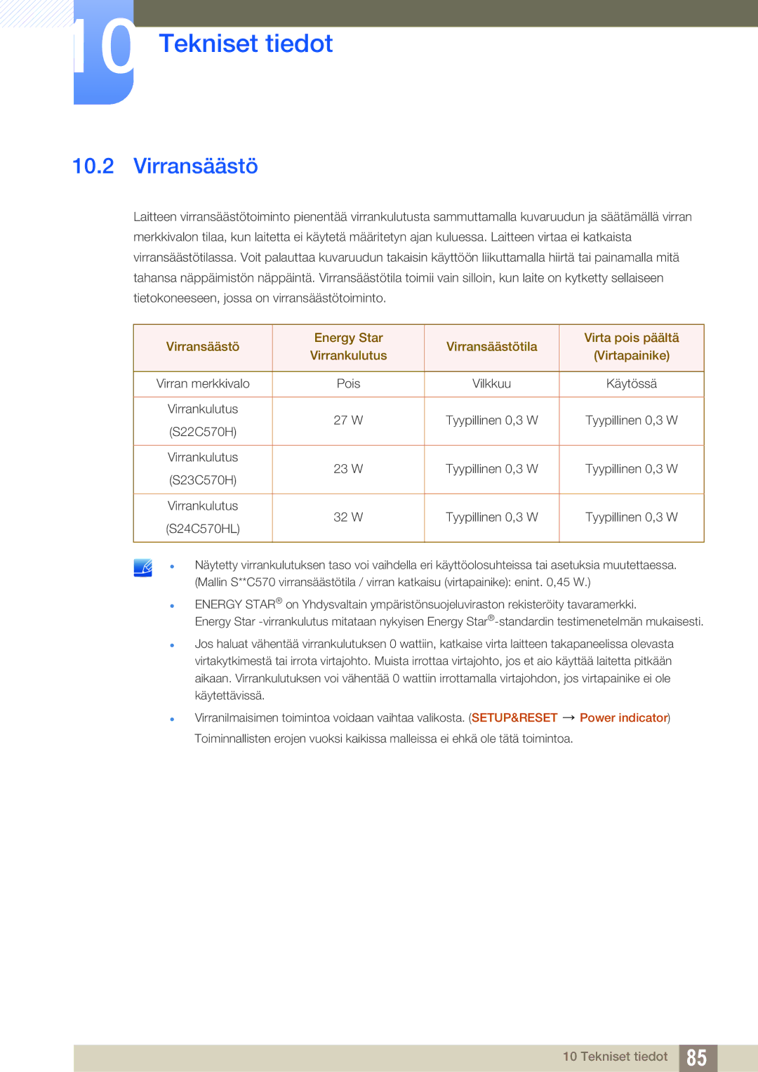 Samsung LS27C750PS/EN, LS24C750PS/EN, LS24C570HL/EN manual Virransäästö 