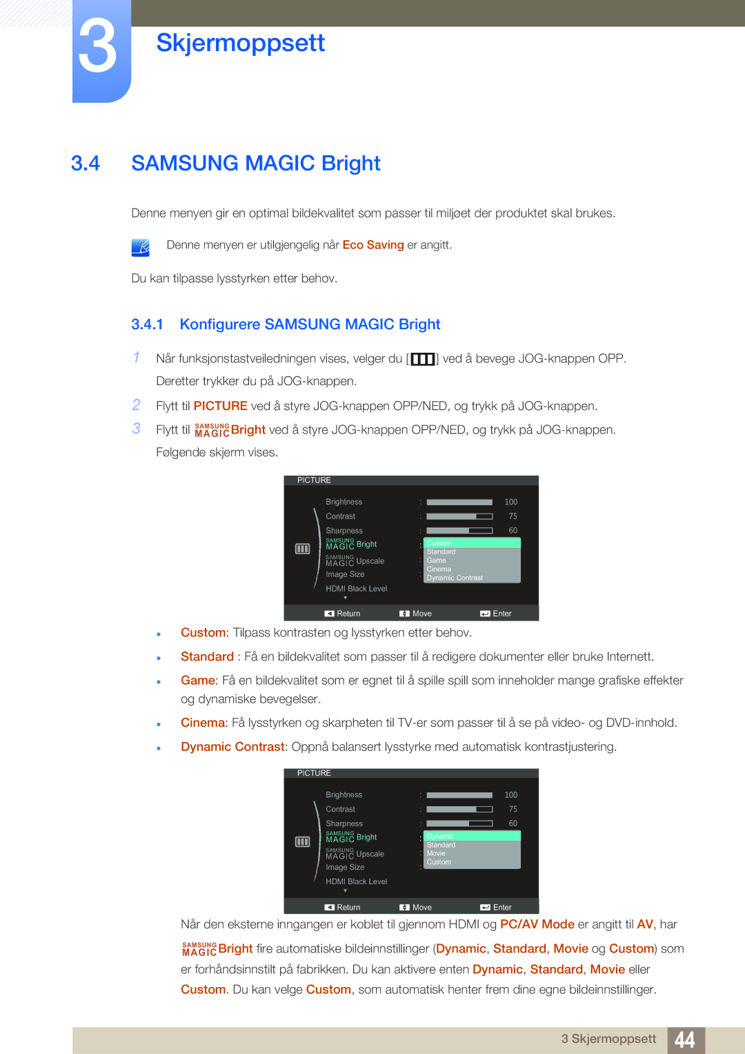 Samsung LS24C570HL/EN, LS24C750PS/EN, LS27C750PS/EN manual Konfigurere Samsung Magic Bright 