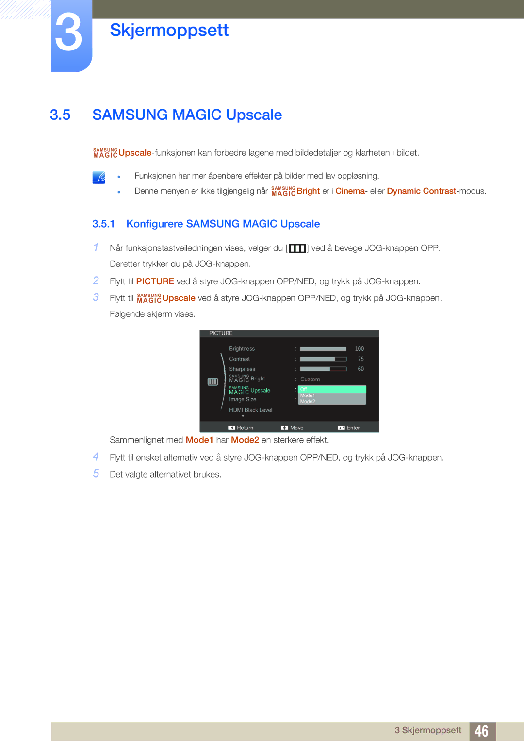 Samsung LS27C750PS/EN, LS24C750PS/EN, LS24C570HL/EN manual Konfigurere Samsung Magic Upscale 