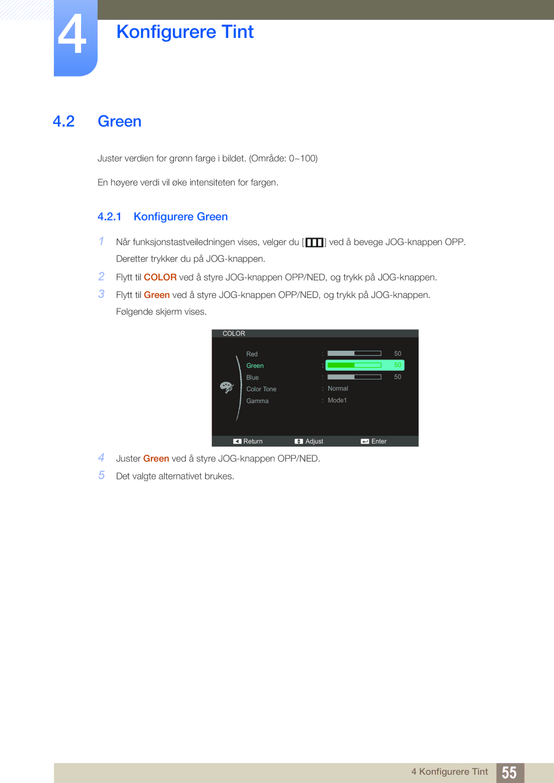 Samsung LS27C750PS/EN, LS24C750PS/EN, LS24C570HL/EN manual Konfigurere Green 