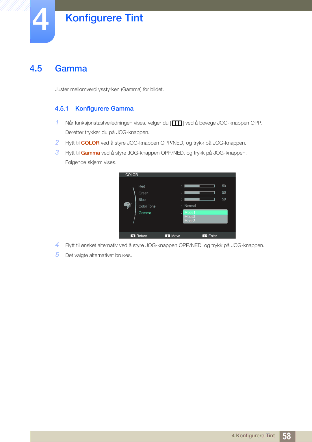 Samsung LS27C750PS/EN, LS24C750PS/EN, LS24C570HL/EN manual Konfigurere Gamma 