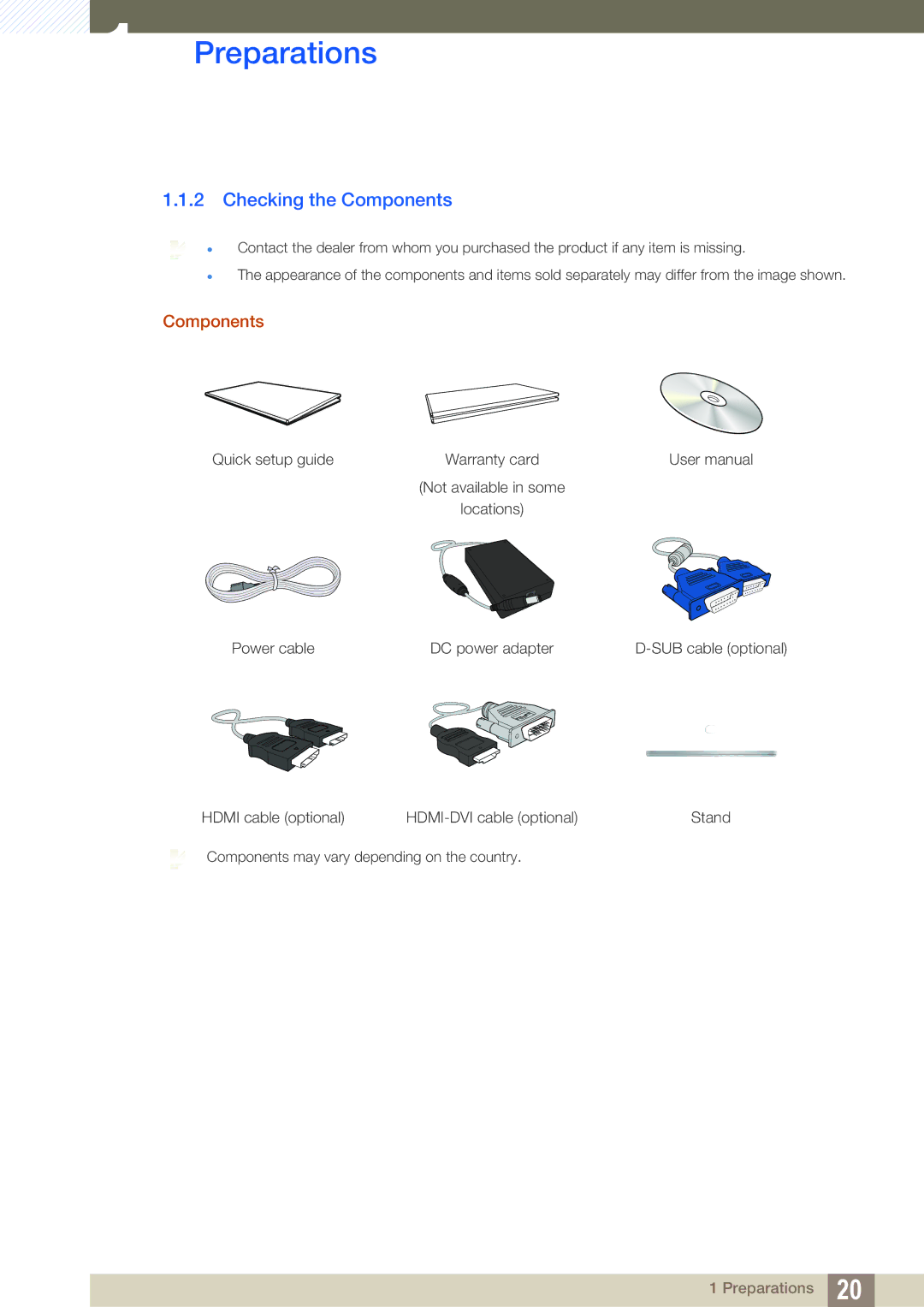 Samsung LS27C750PSX/KZ, LS24C750PS/EN, LS27C750PS/EN, LS27C750PS/UE, LS27C750PS/ZR, LS24C750PS/ZR manual Checking the Components 