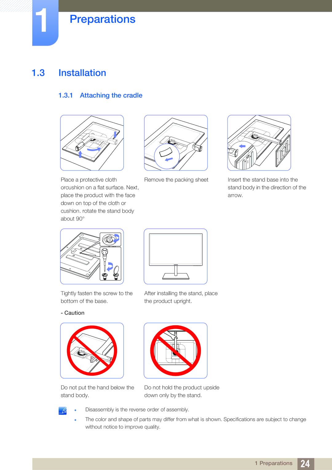 Samsung LS27C750PS/UE, LS24C750PS/EN, LS27C750PS/EN, LS27C750PS/ZR, LS24C750PS/ZR manual Installation, Attaching the cradle 