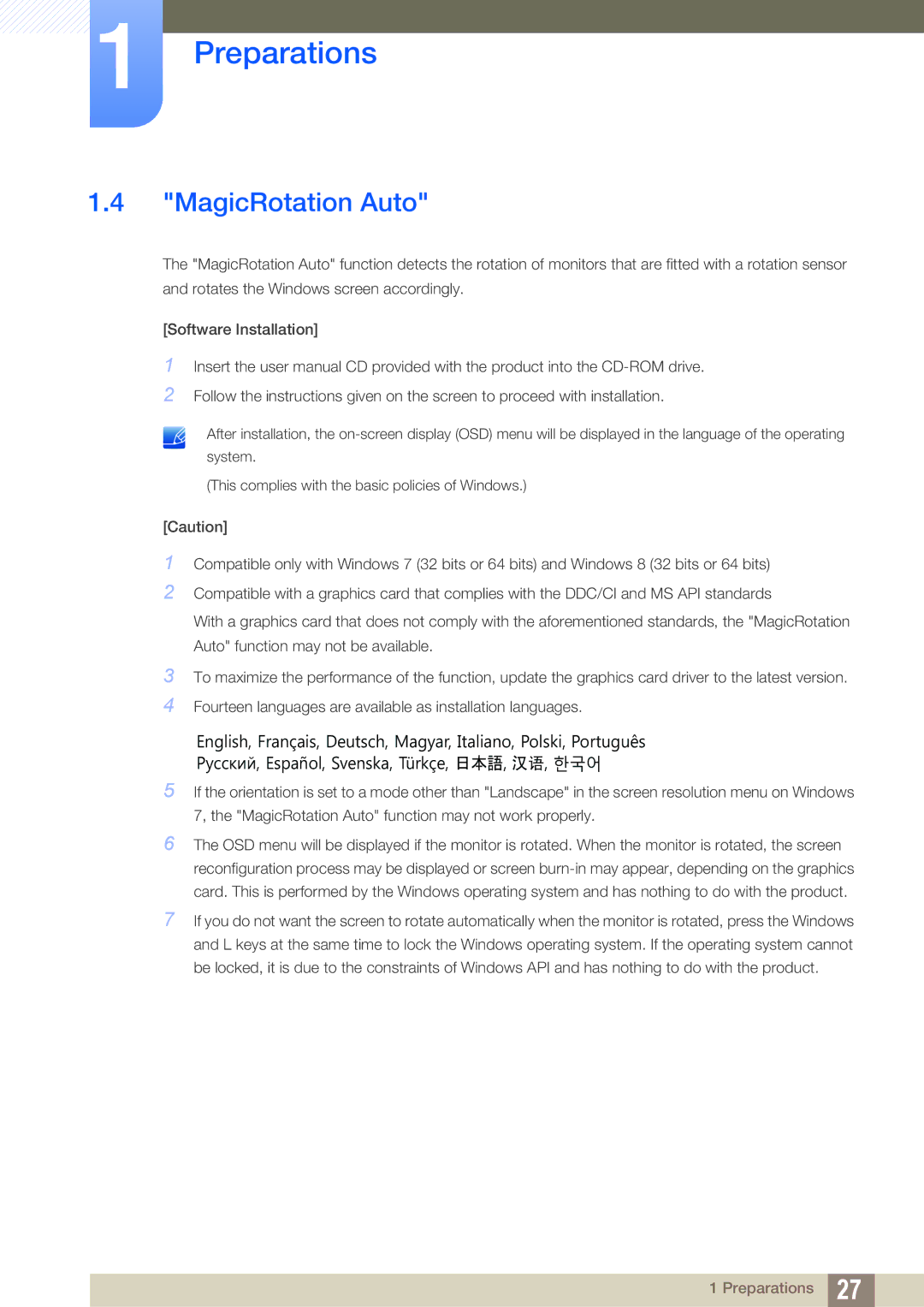 Samsung LS27C750PSA/CI, LS24C750PS/EN, LS27C750PS/EN, LS27C750PS/UE, LS27C750PS/ZR, LS24C750PS/ZR manual MagicRotation Auto 