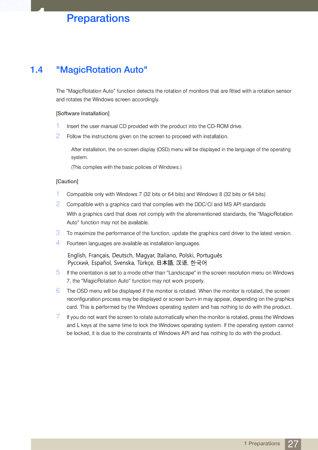 Samsung LS27C750PSA/CI, LS24C750PS/EN, LS27C750PS/EN, LS27C750PS/UE, LS27C750PS/ZR, LS24C750PS/ZR manual MagicRotation Auto 