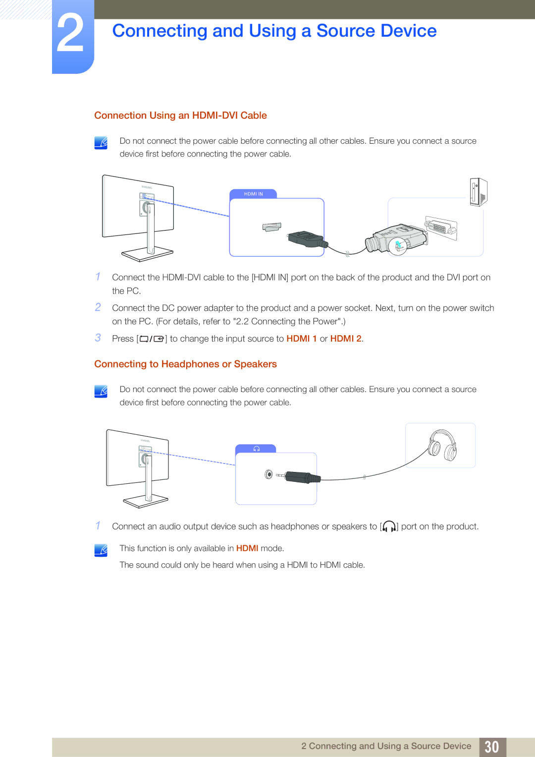 Samsung LS27C750PSX/CI, LS24C750PS/EN, LS27C750PS/EN, LS27C750PS/UE, LS27C750PS/ZR manual Connection Using an HDMI-DVI Cable 